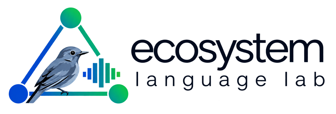 Ecosystem Language Lab — bird, network and soundwave wordmark